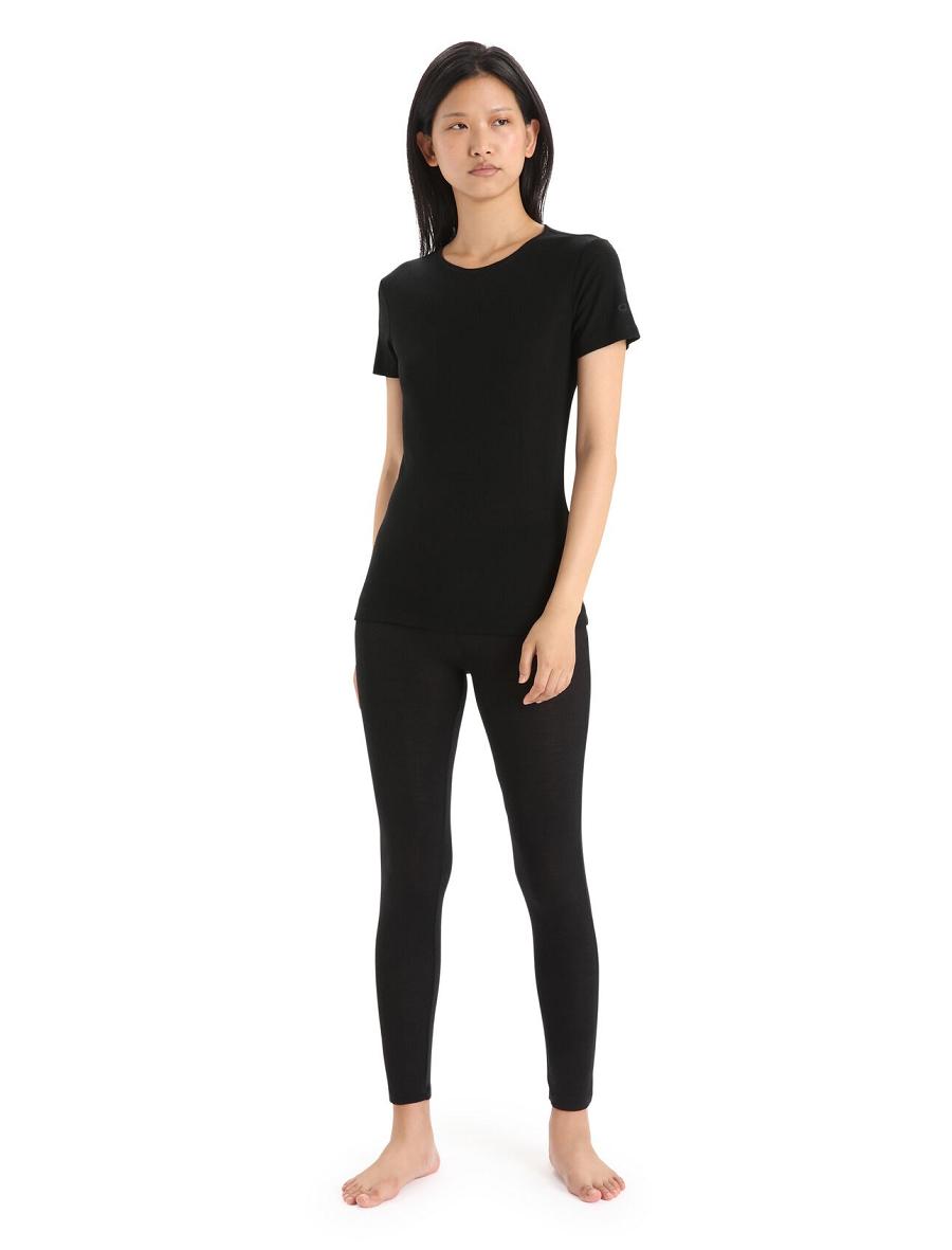 Women's Icebreaker Merino 175 Everyday Short Sleeve Crewe Thermal Top Base Layers Black | CA 1054WNBY